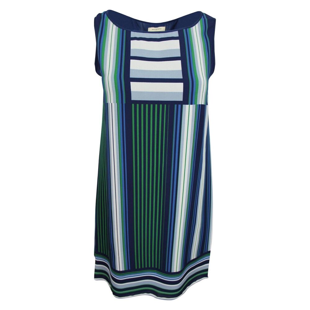 Max Studio A-Line Dress Womens SMALL Striped Mixed Border Print Sleeveless